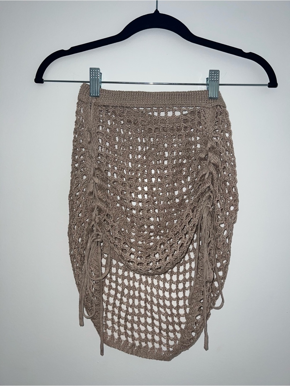 Taupe Crochet Ruched Swim Cover Up Skirt